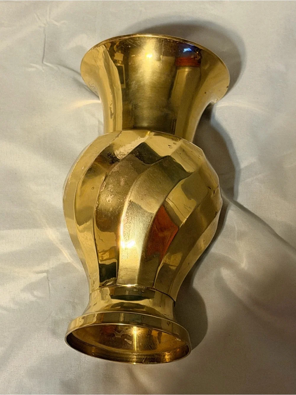 Vintage Solid Brass Faceted Vase Made in India | Hollywood Regency Brass Vase